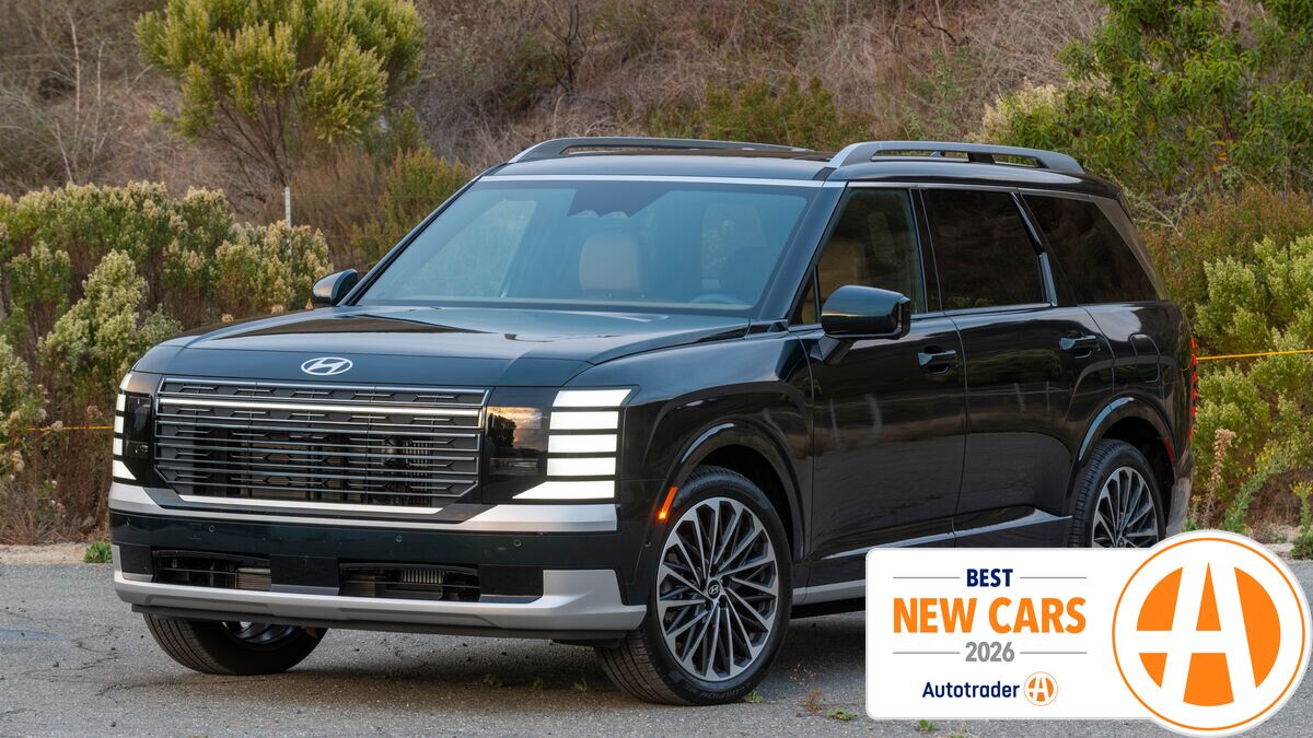 Hyundai Palisade parked by bushes.