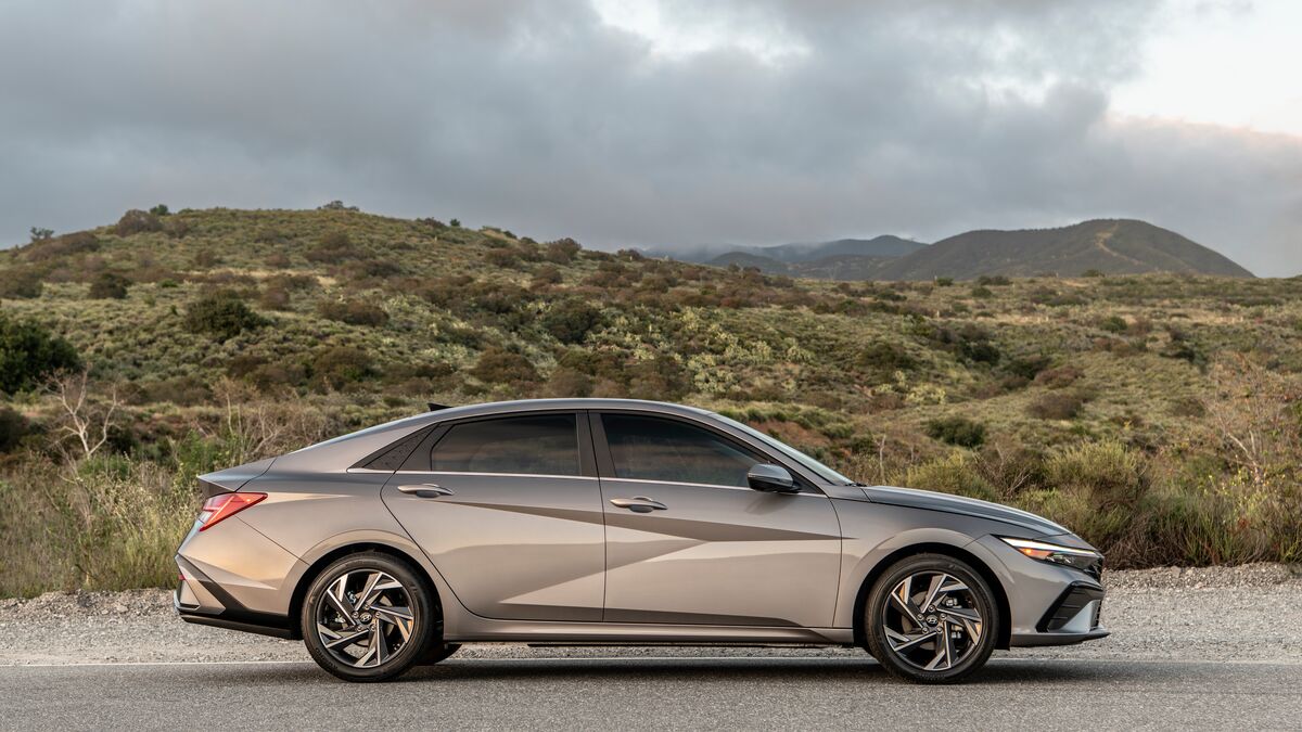 2026 Hyundai Elantra side view parked on the side of a road.