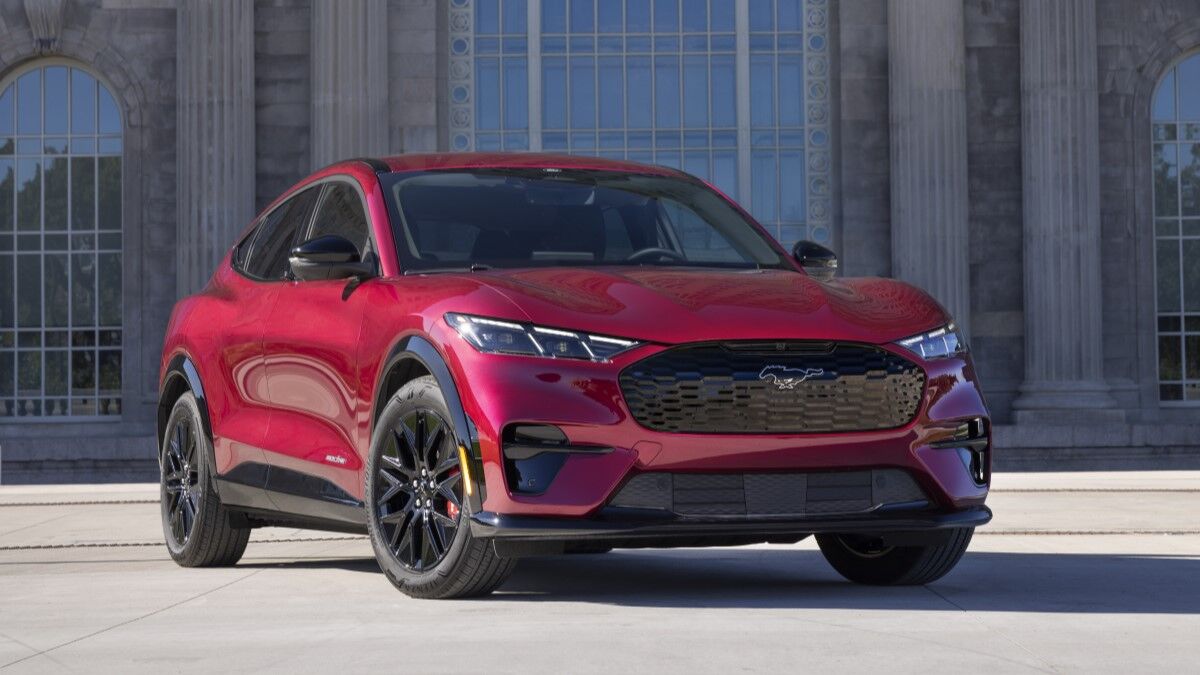 The 2025 Ford Mustang Mach-E Premium with Sport Appearance Package seen from a front quarter angle.