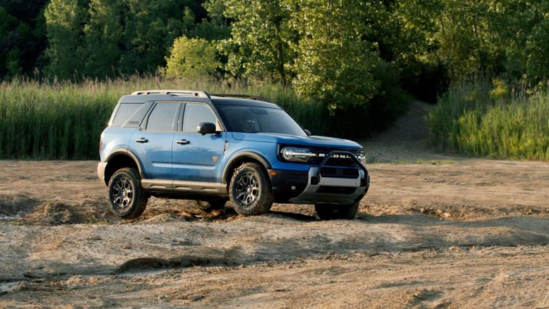 The 2025 Ford Bronco Sport with Sasquatch Package, seen from a front quarter angle