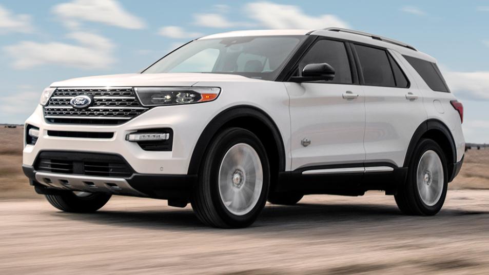 2021 Ford Explorer King Ranch in white driving