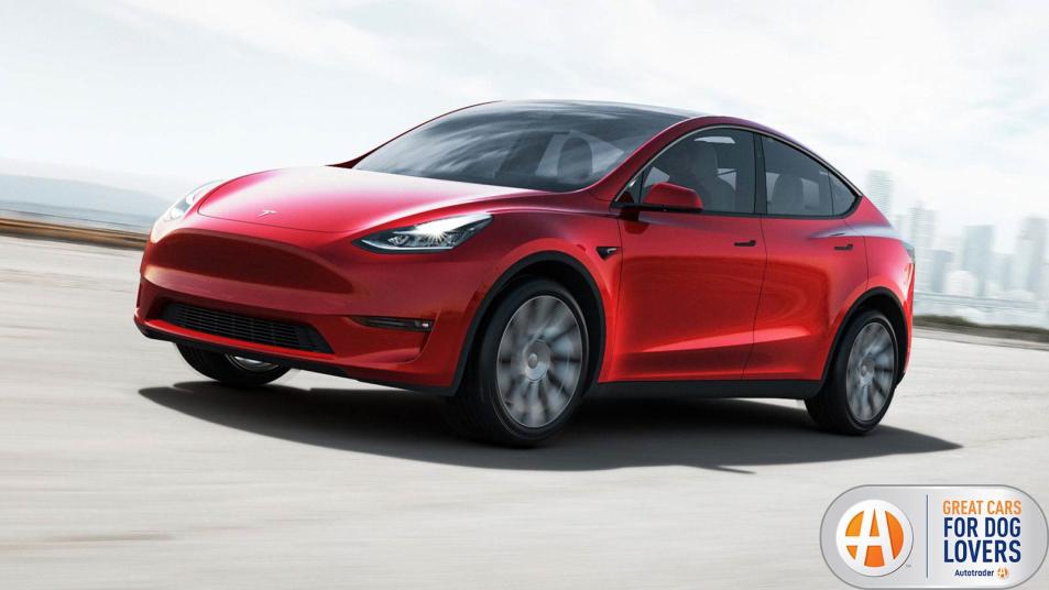 2021 Tesla Model Y in red.