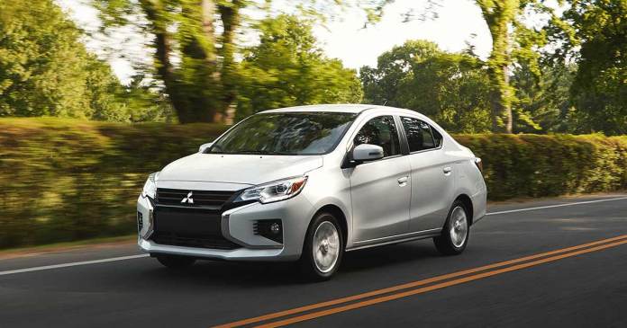 2022 Mitsubishi Mirage Driving in Silver