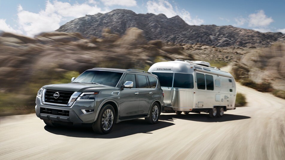 2022 Nissan Armada Towing Camper in Brilliant Silver Metallic