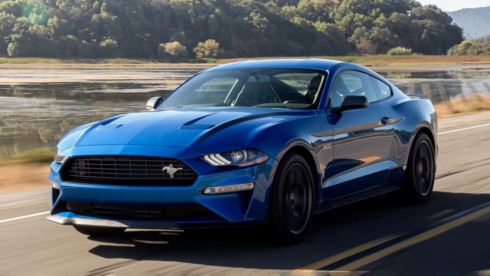 2022 Ford Mustang EcoBoost Fastback front left in blue