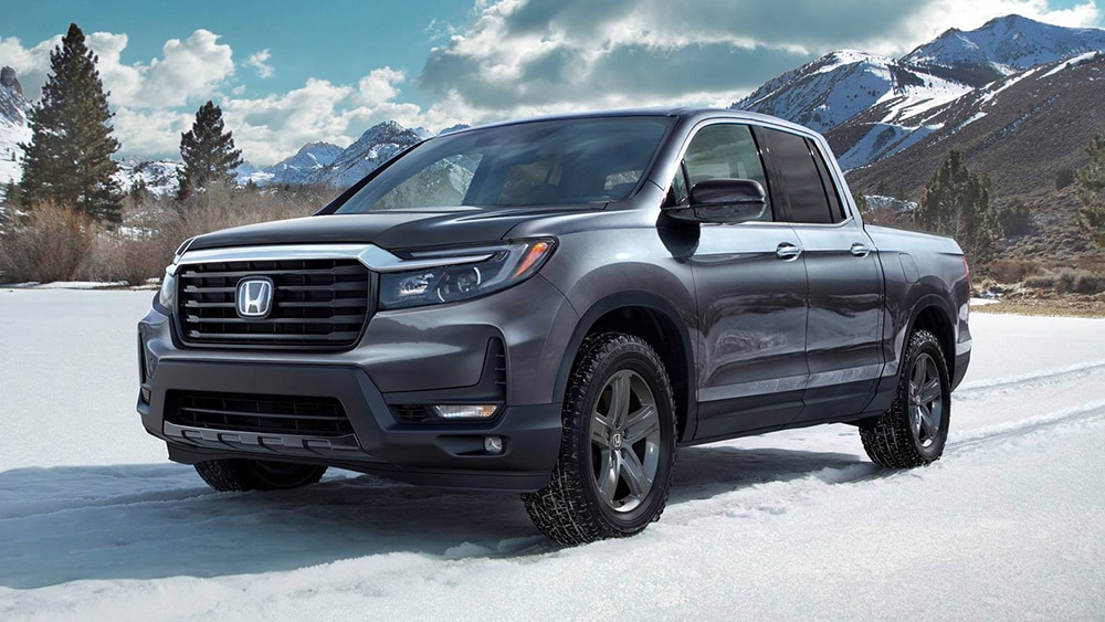 2022 Honda Ridgeline RTL front left in Modern Steel Metallic