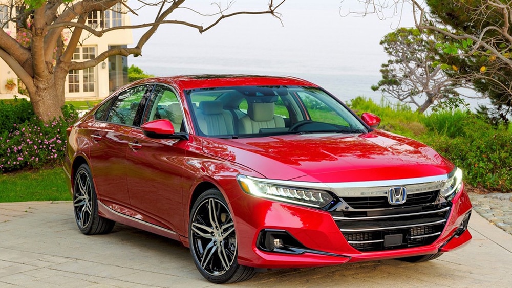 2022 Honda Accord Hybrid front right in red