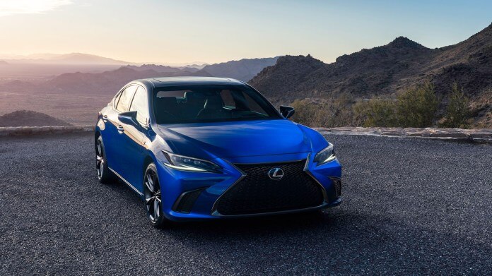 2022 Lexus ES 250 F-Sport front right in blue