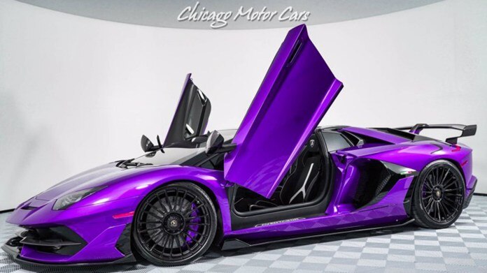 2021 Lamborghini Aventador SVJ in purple.