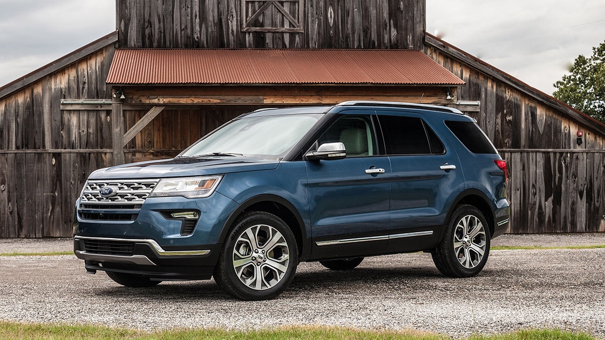 2019 Ford Explorer Limited front left in blue