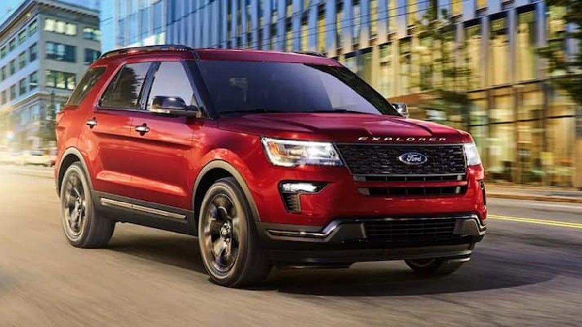 2019 Ford Explorer Sport front right in red