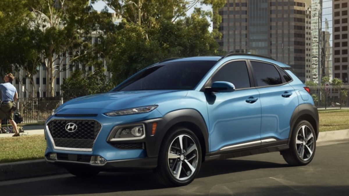 2021 Hyundai Kona SEL front left in blue