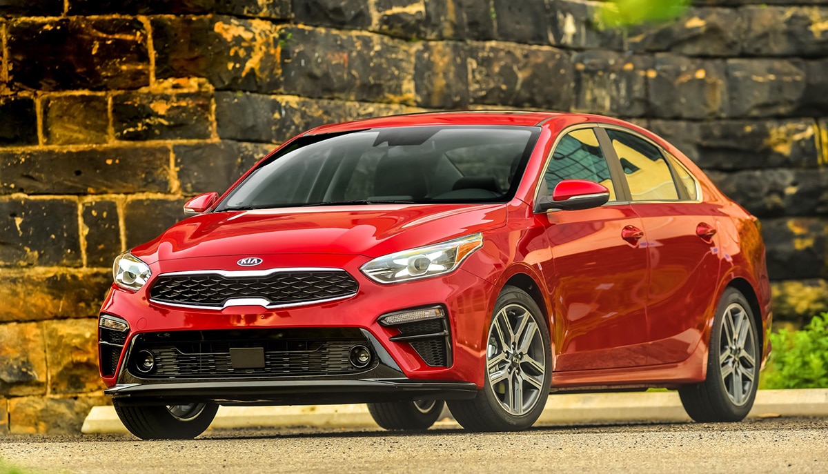 2021 Kia Forte LXS front left in red