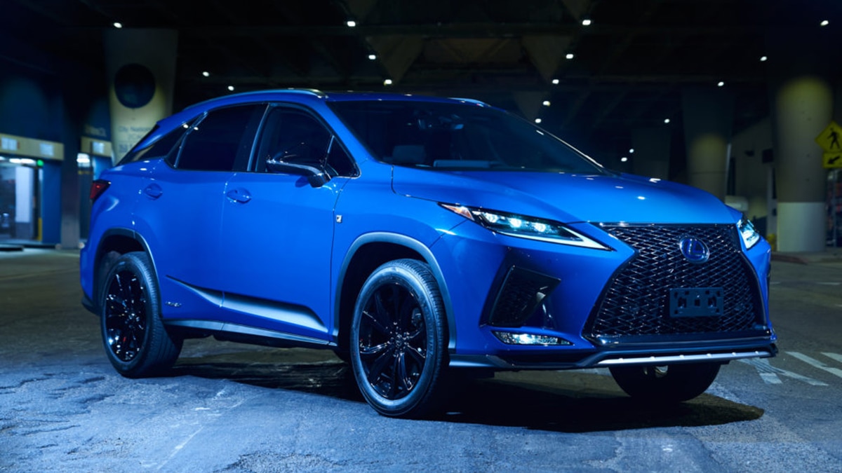 2021 Lexus RX 450h F-Sport front right in blue