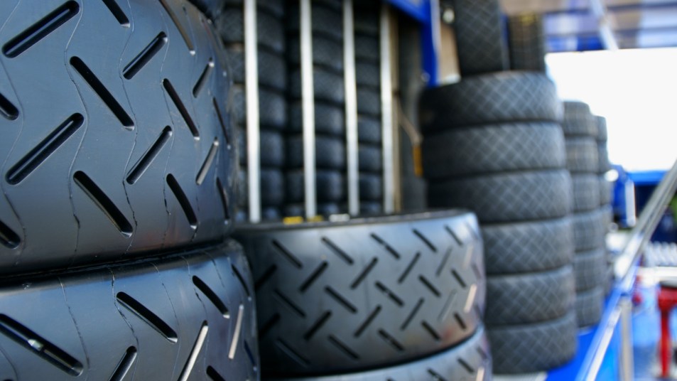 Rack of electric and hybrid new tires