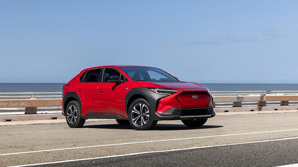 2023 Subaru Solterra front right in red