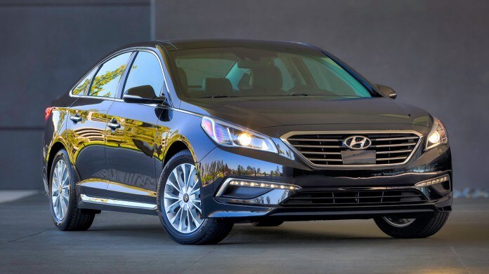 2015 Hyundai Sonata in black.