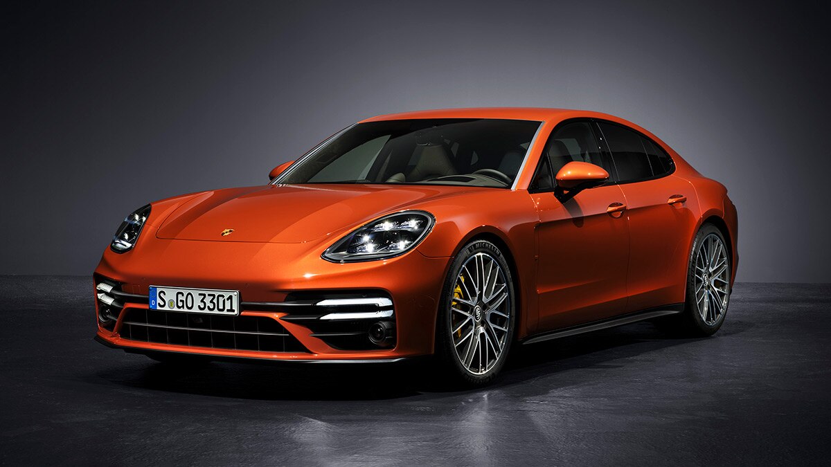2022 Porsche Panamera Turbo S in orange.