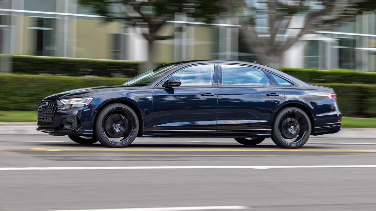2023 Audi A8 L in Firmament Blue.