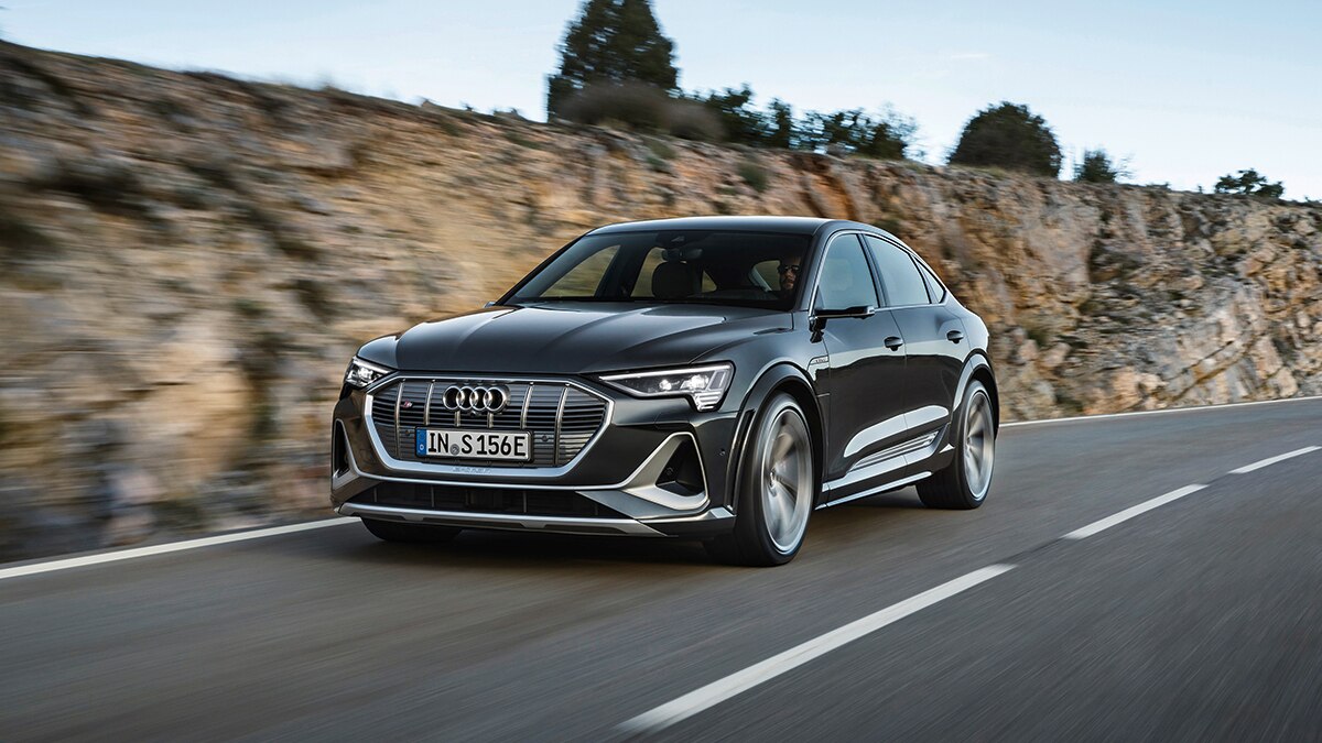 2023 Audi e-tron S Sportback driving in black