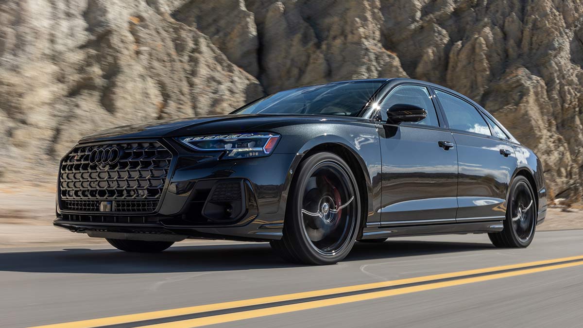 2023 Audi S8 in Vesuvius Gray.