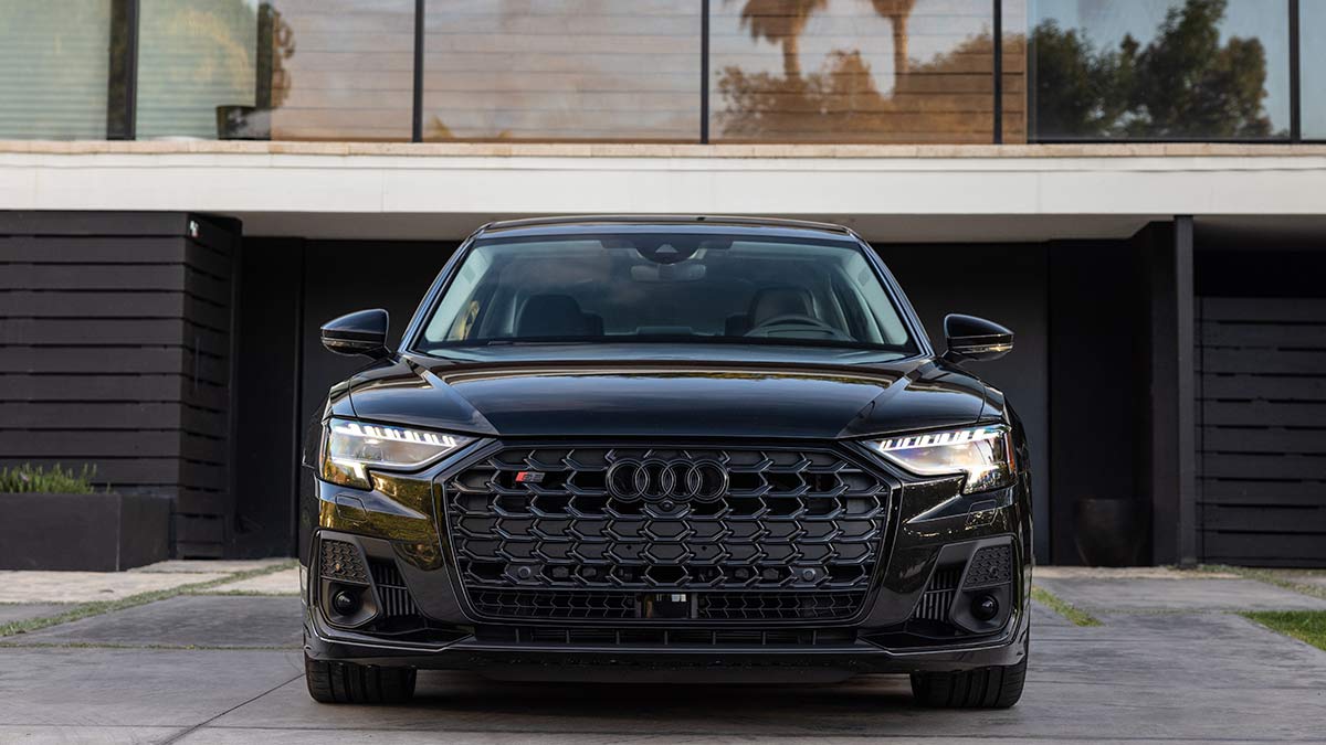 2023 Audi S8 in Vesuvius Gray.
