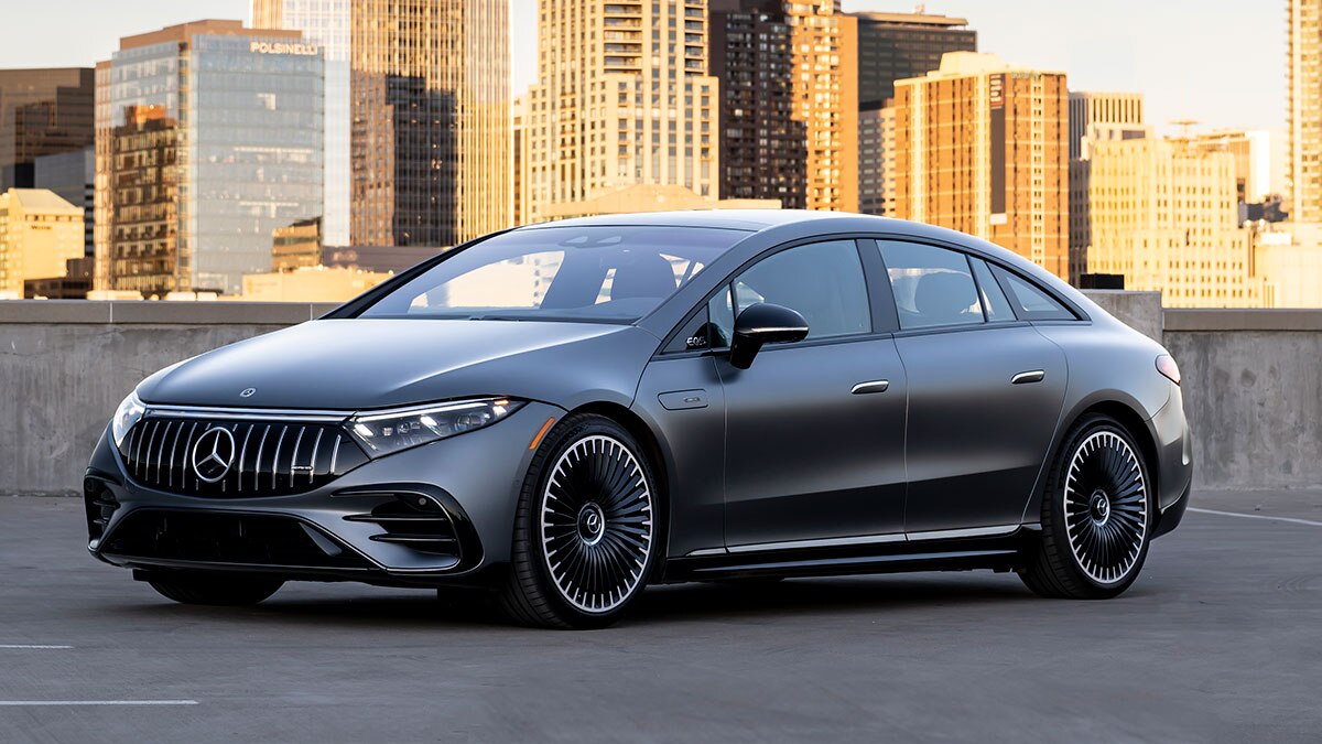 2022 Mercedes-AMG EQS in matte charcoal.