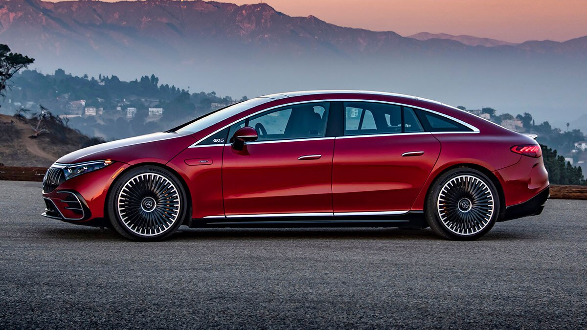 2022 Mercedes-AMG EQS in red.