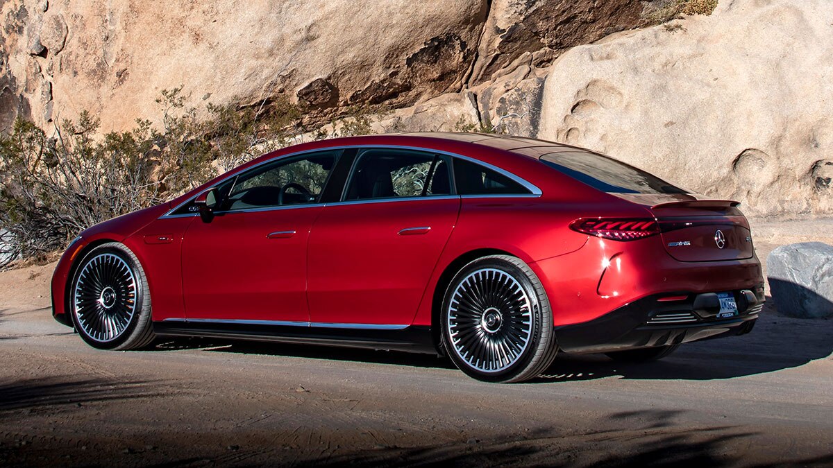 2022 Mercedes-AMG EQS in red.