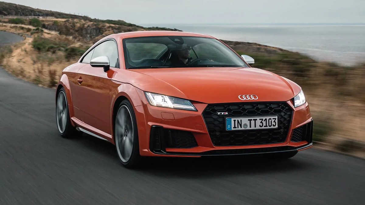 2023 Audi TTS Coupe in orange.