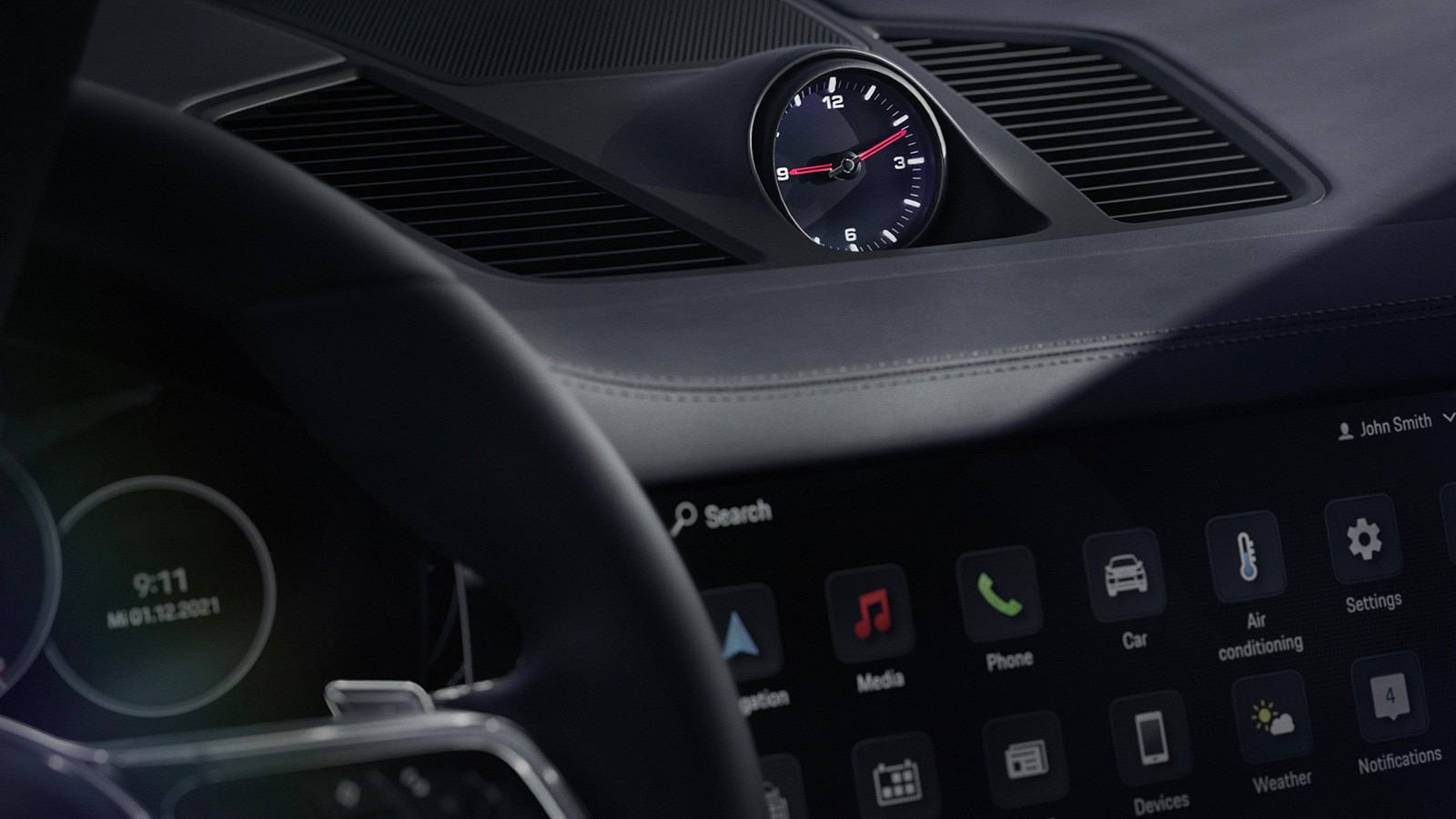 2023 Porsche Cayenne Coupe Platinum Edition analog clock on dashboard