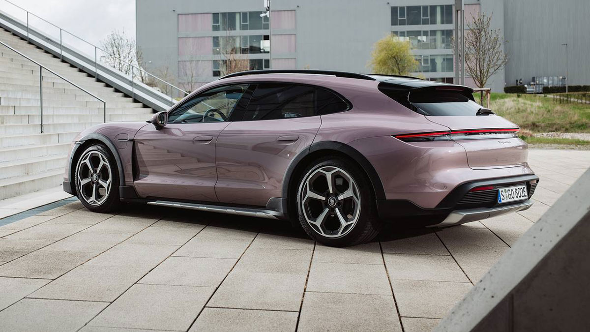 2023 Porsche Taycan Cross Turismo in pink.