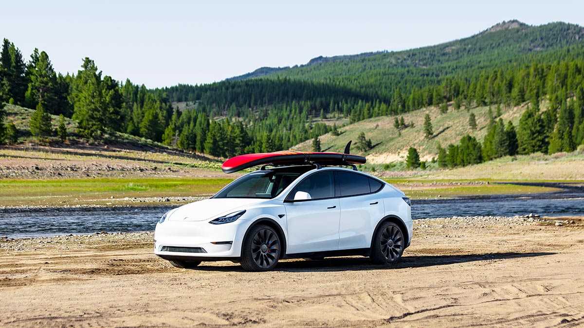2023 Tesla Model Y in white.