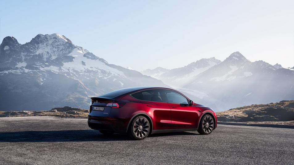 2023 Tesla Model Y in red.