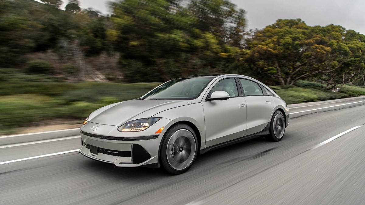 2023 Hyundai Ioniq 6 in silver.
