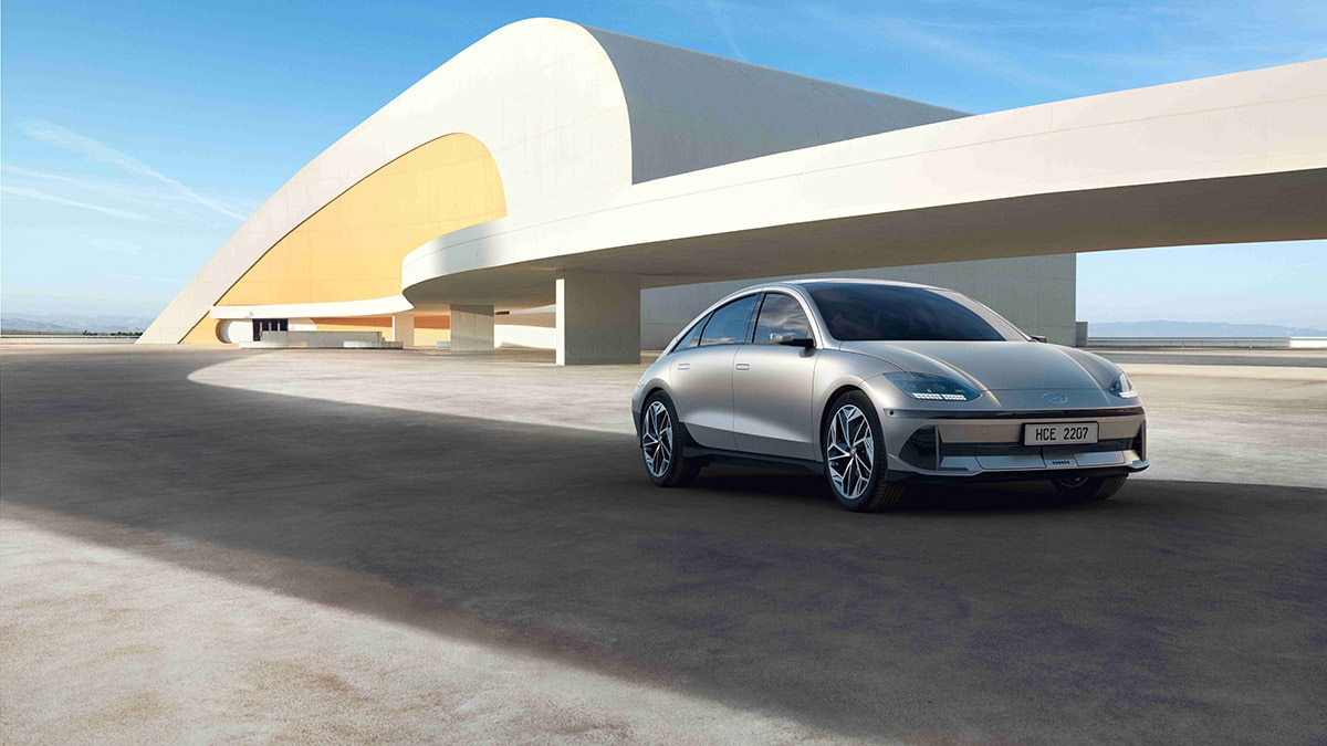 2023 Hyundai Ioniq 6 in silver.