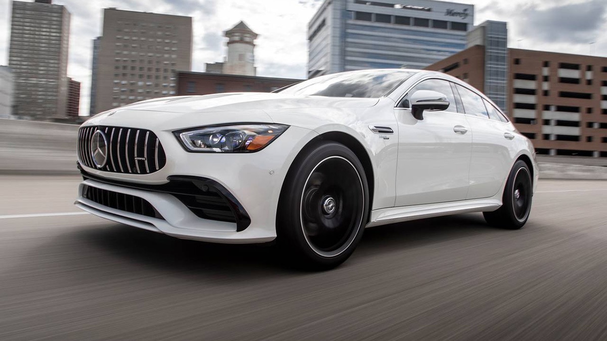 2023 Mercedes-AMG GT 4-door Coupe in white.