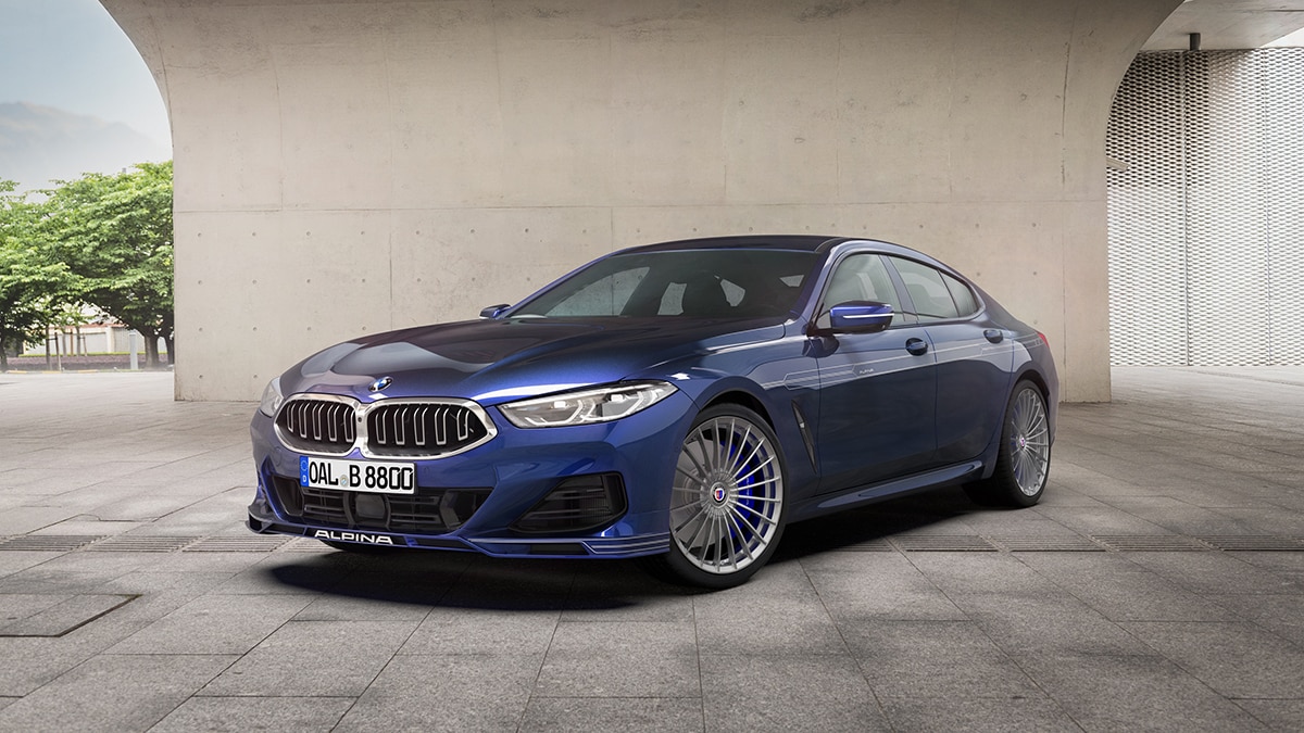 The 2023 BMW ALPINA B8 Gran Coupe in blue