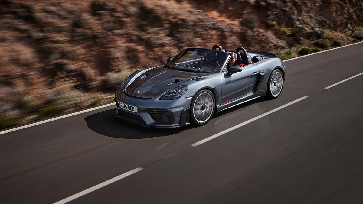 2024 Porsche 718 Spyder RS in grey.