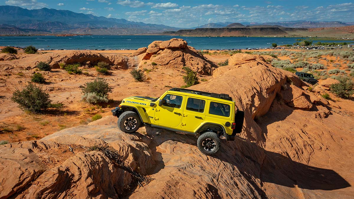2024 Jeep Wrangler 4xe Rubicon X in yellow.