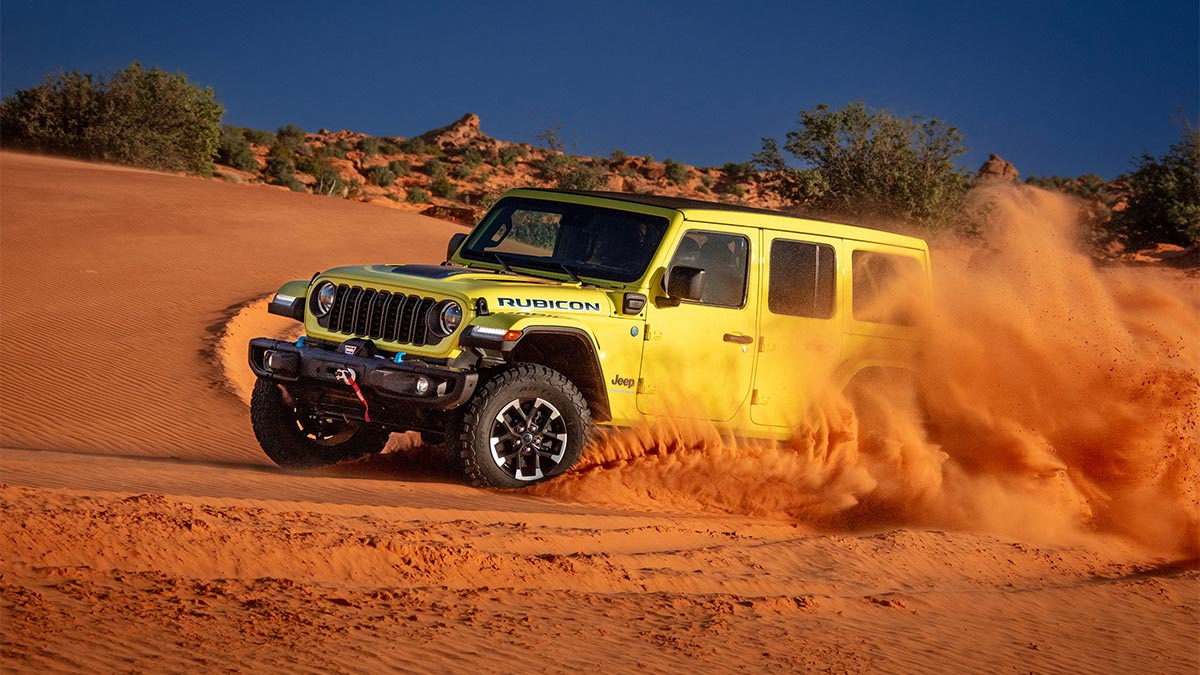 2024 Jeep Wrangler 4xe Rubicon X in yellow.