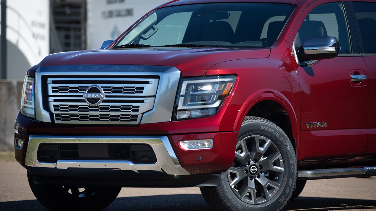 2024 Nissan Titan XD in red.