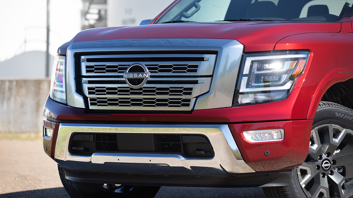 2024 Nissan Titan XD in red.