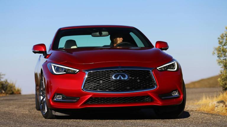 2018 Infiniti Q60 in red.