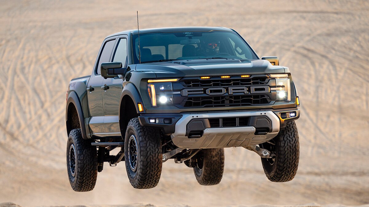 The 2024 Ford F-150 Raptor in black.
