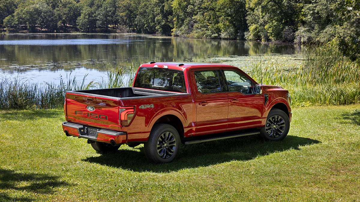 The 2024 Ford F-150 Lariat in red.