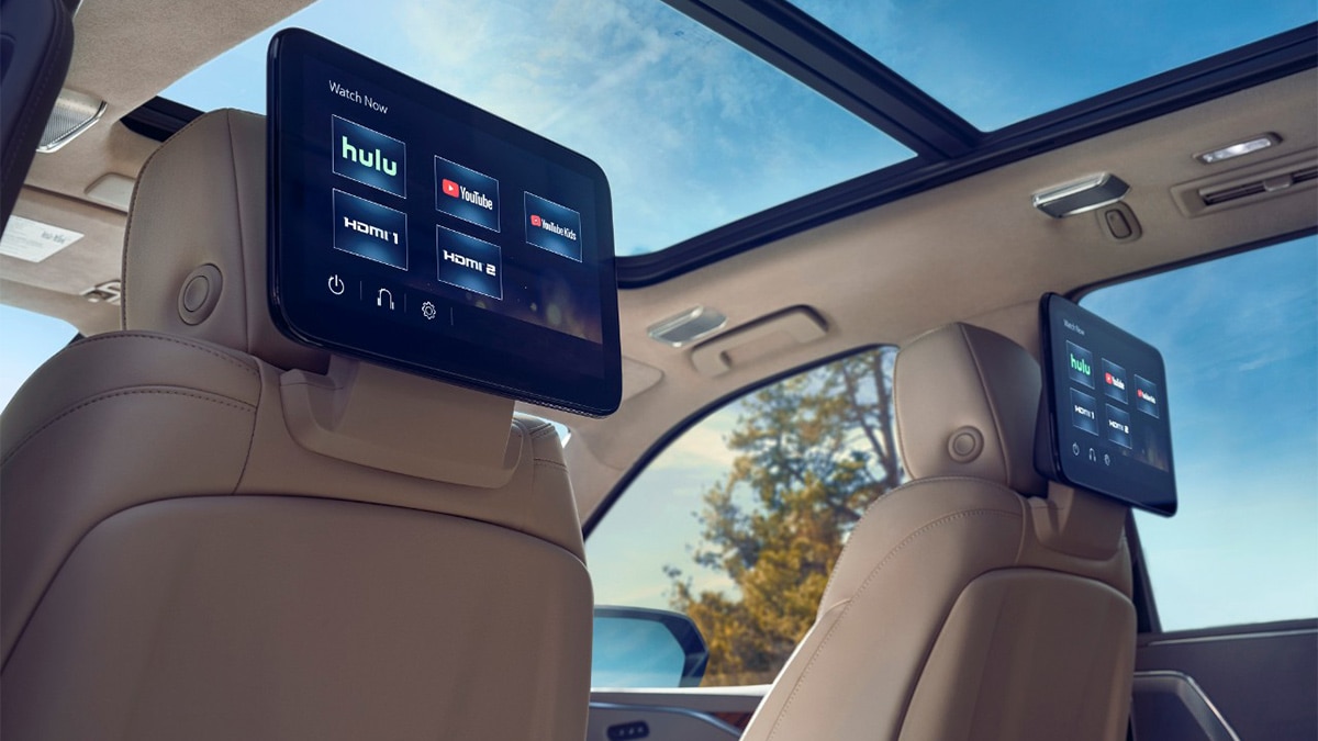 A rear-seat entertainment package comes standard on the 2024 Cadillac Escalade Premium Luxury Platinum.