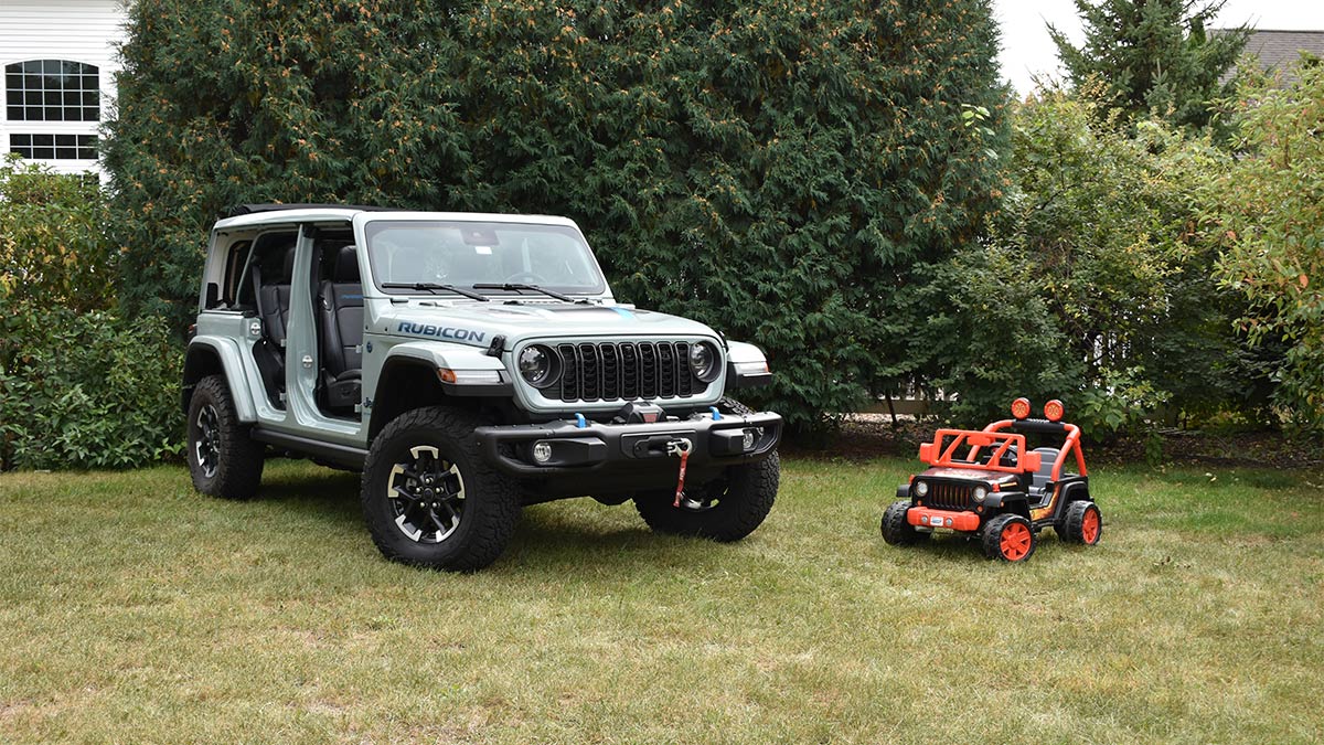 Comparison 2024 Jeep Wrangler Rubicon X 4xe vs. Power Wheels Jeep
