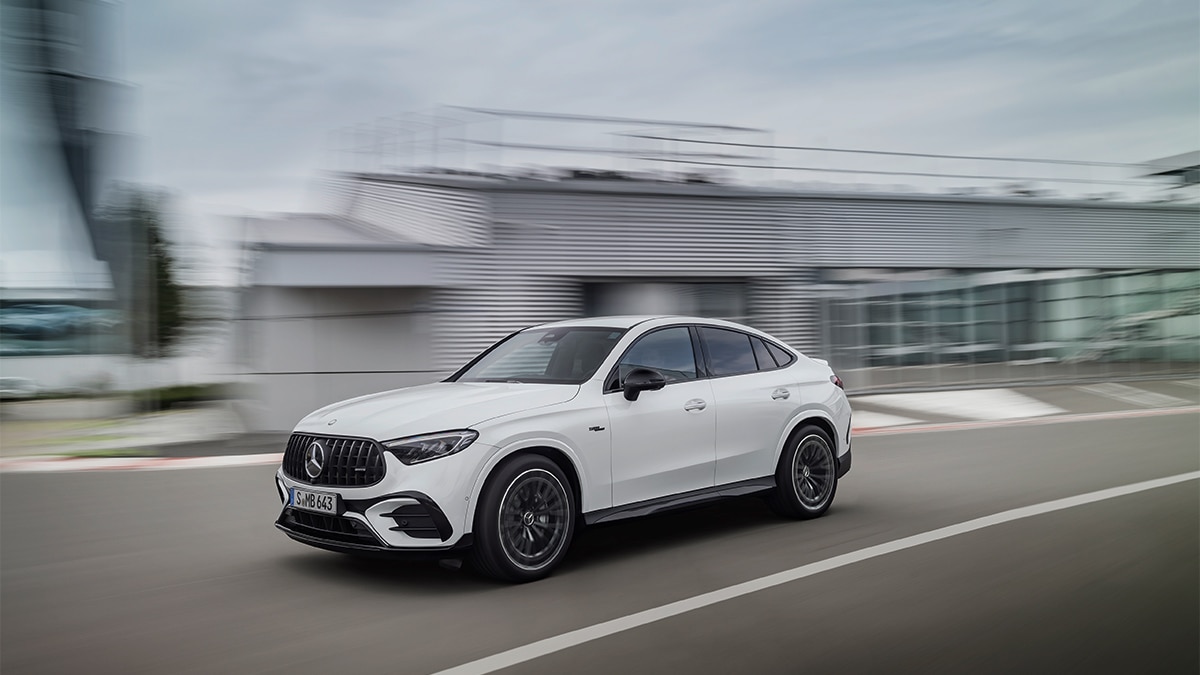 The 2024 Mercedes-AMG GLC 63 Coupe in white.