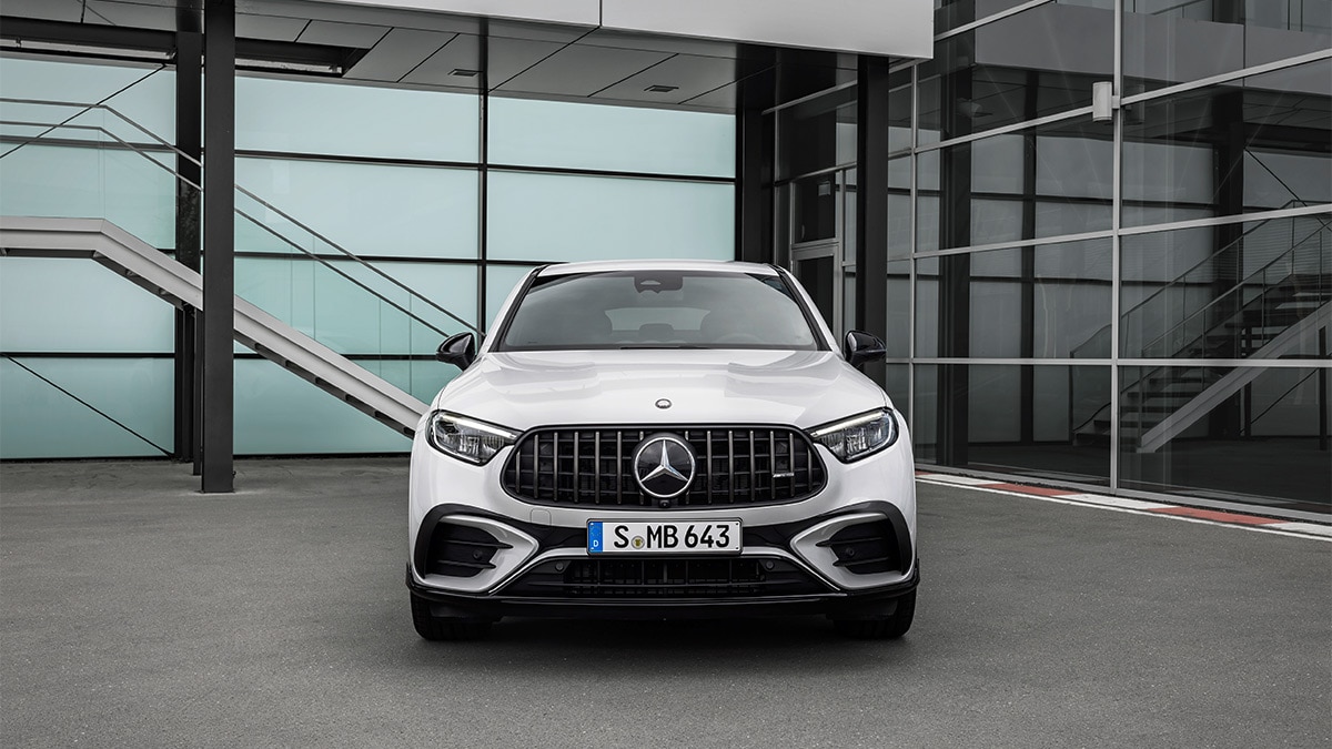 The 2024 Mercedes-AMG GLC 63 Coupe in white.